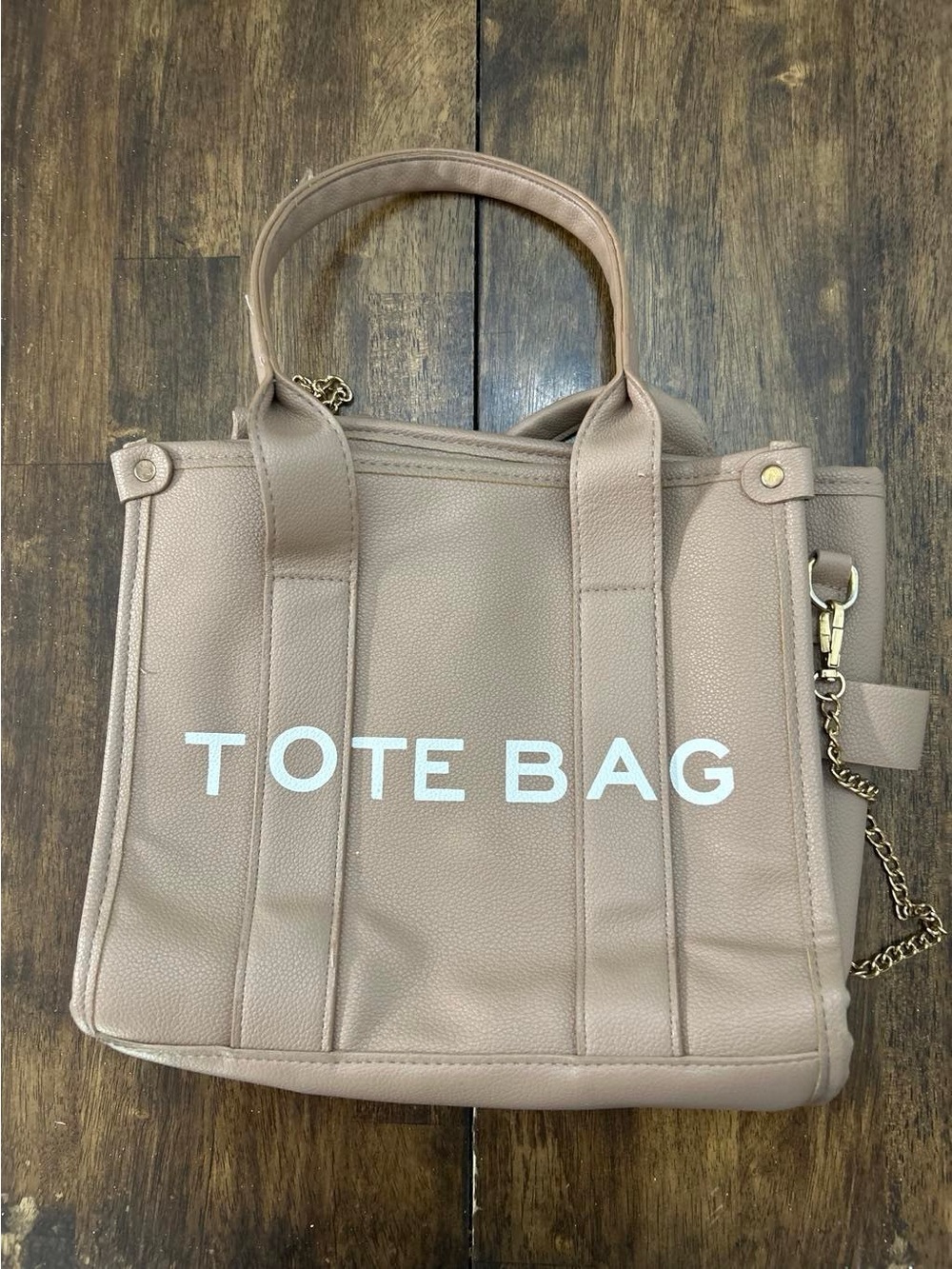 Taupe Women’s Tote Bag with Chain Detail